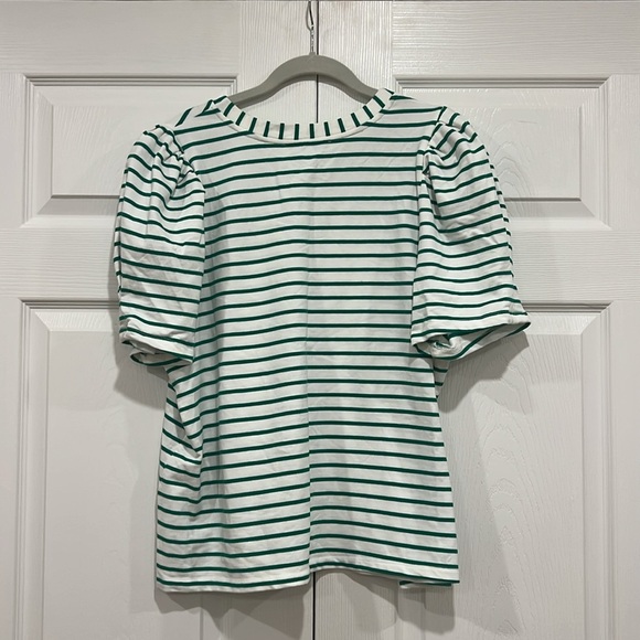 ENGLISH FACTORY Stripe Knit Shirt Womens Green White Puff Short Sleeves Size 1X - Picture 3 of 5
